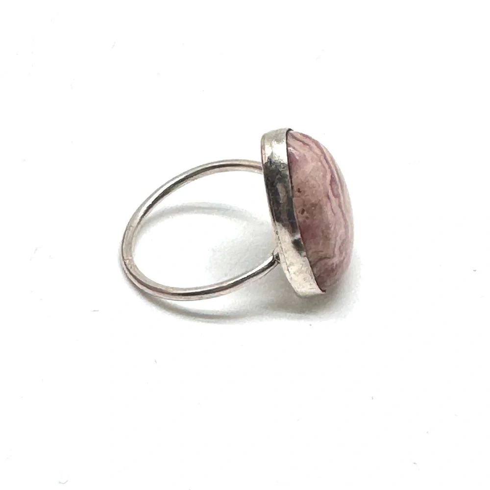 Vintage Pink Rhodochrosite Sterling Silver Statement Ring Size 8