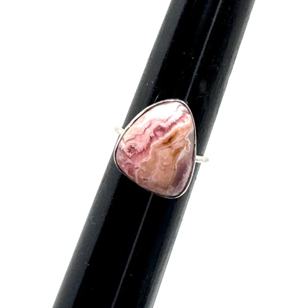 Vintage Pink Rhodochrosite Sterling Silver Statement Ring Size 8