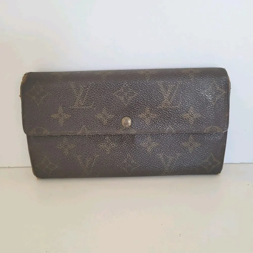 Authentic‎ LOUIS VUITTON LV Vintage Monogram Sarah Wallet Envelope Leather Large