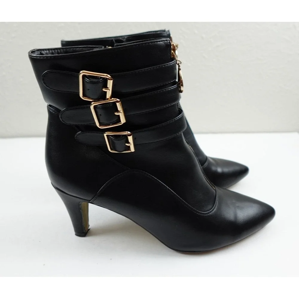 Women's IDIFU Black Buckle Strap Ankle‎ Boots Size 11