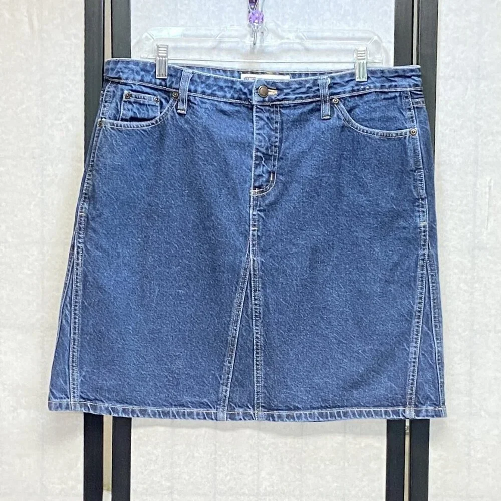 Vintage Faded Glory A Line Gored Denim Jean Mini Skirt Medium Wash 16 High Rise