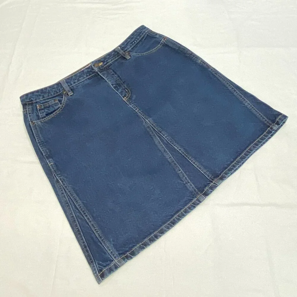 Vintage Faded Glory A Line Gored Denim Jean Mini Skirt Medium Wash 16 High Rise