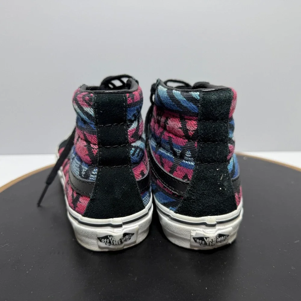 Vans Sk8 Hi Women Size 5 Geometric Tribal Woven High Top Black Pink Skate Casual