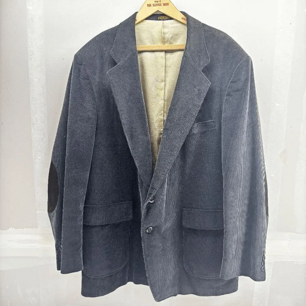 Vintage Woolrich Gray‎ Corduroy Men’s Blazer w/ Brown Elbow Patches 46L 60s 70s