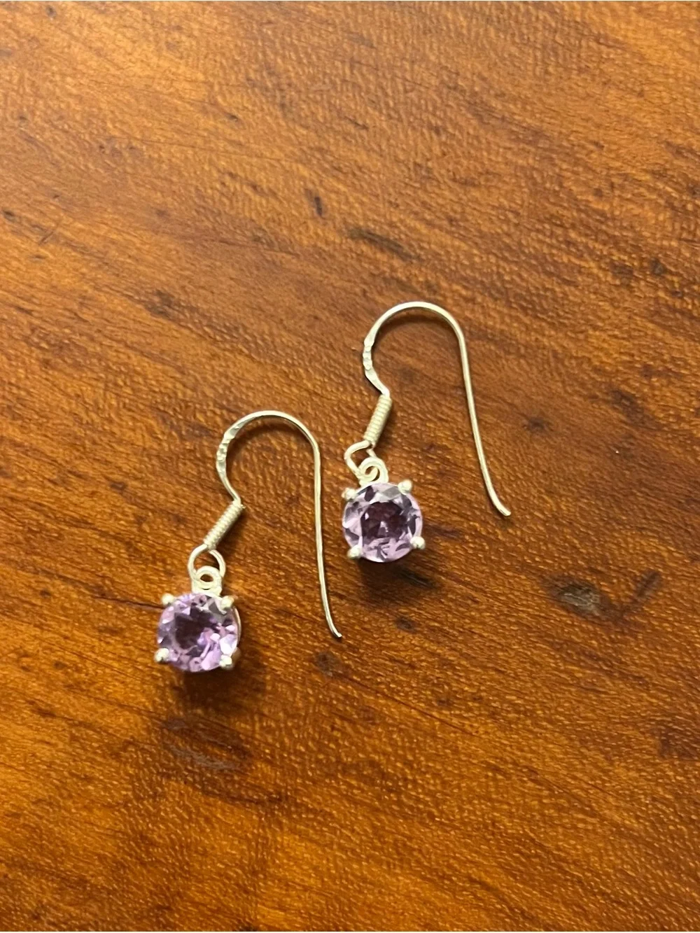 Amethyst 925 Silver Drop Earrings Faceted Round Gemstone French Hooks 925 #613