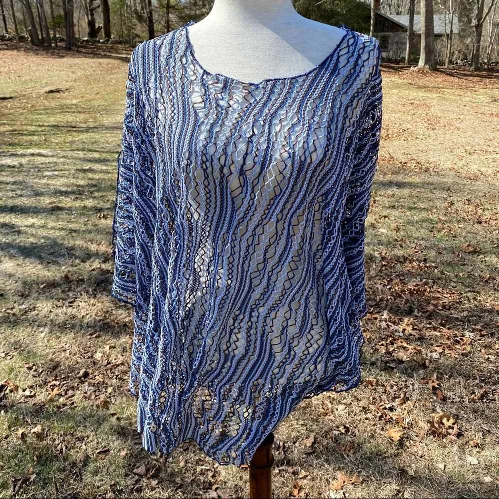 LUCKY BRAND SWIM COVERUP BLUE BROWN NET BOHEMIAN SHEER OS ONE SIZE