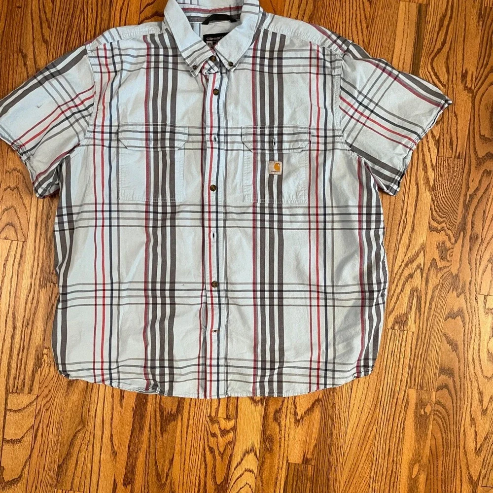 Carhartt Shirt Mens Blue‎ Plaid Loose Fit Short Sleeve Casual Summer  2XL