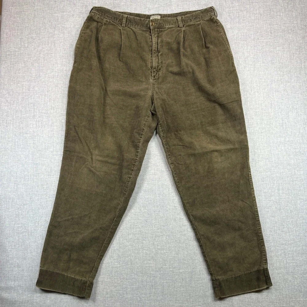 Vintage Bugle Boy‎ Corduroy Pants Mens 40x29 Olive Green Pleated Academia *FLAW