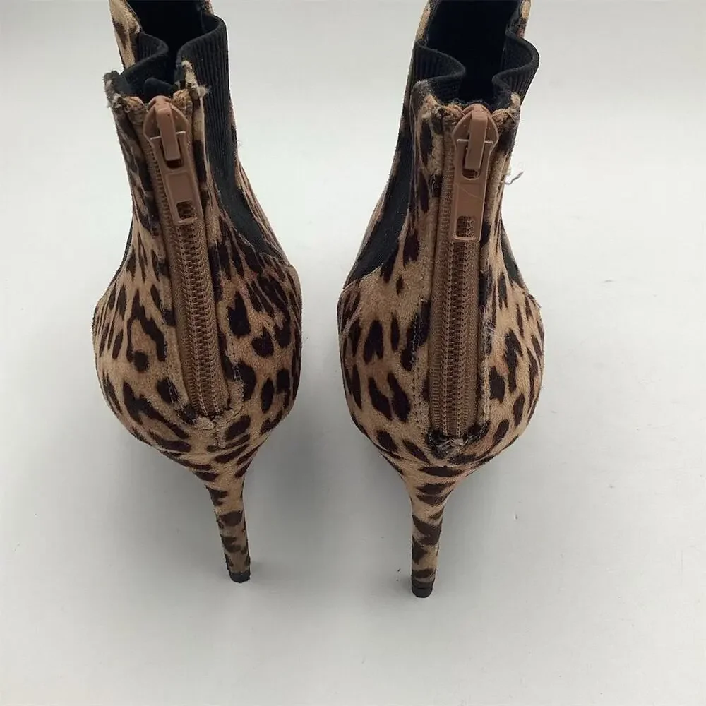 Women's Leopard Print Ankle‎ Booties Size 7.5 Stiletto Heel