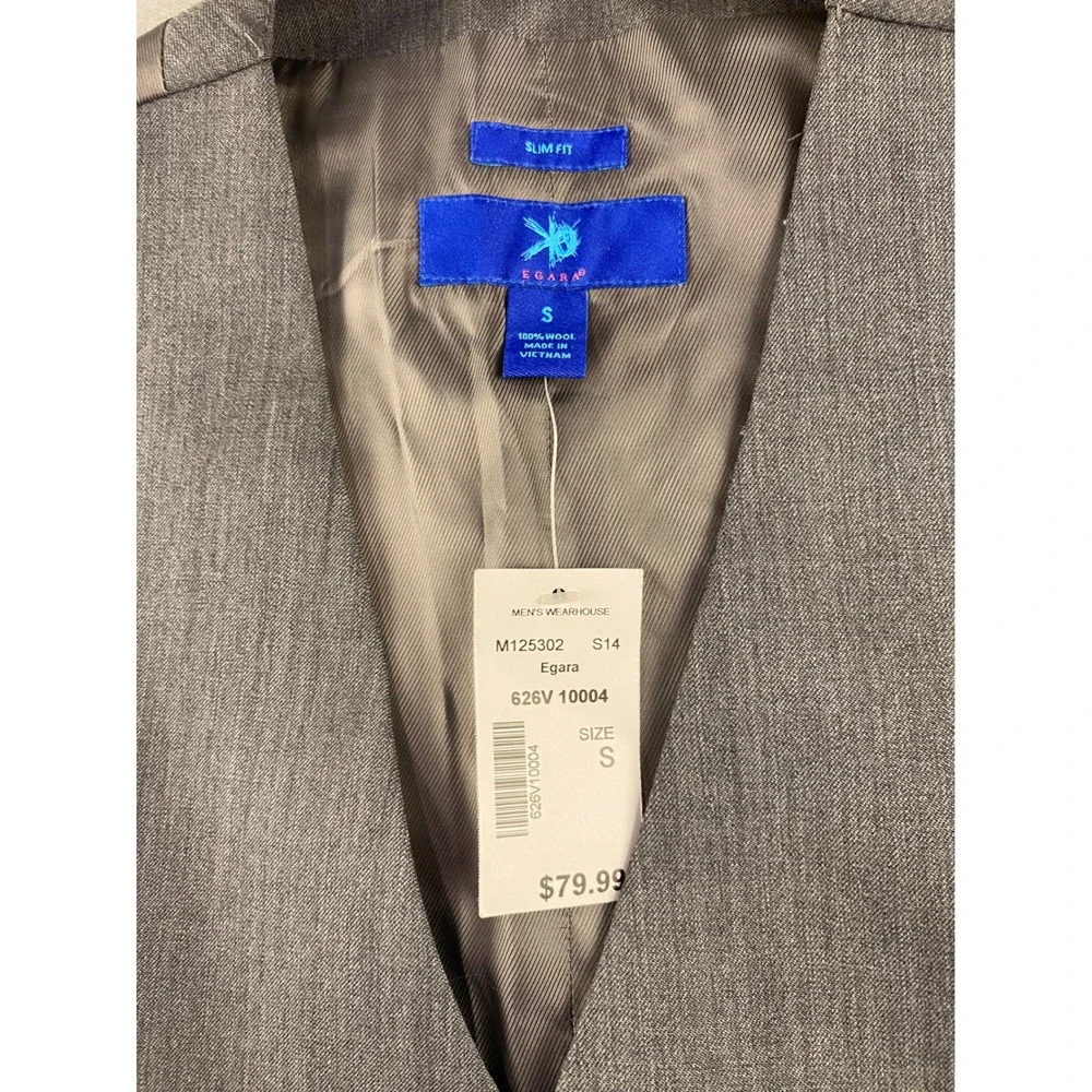 Egara Slim Fit Wool Vest Men's Size S‎ Gray Suit Waistcoat New with Tags *READ*