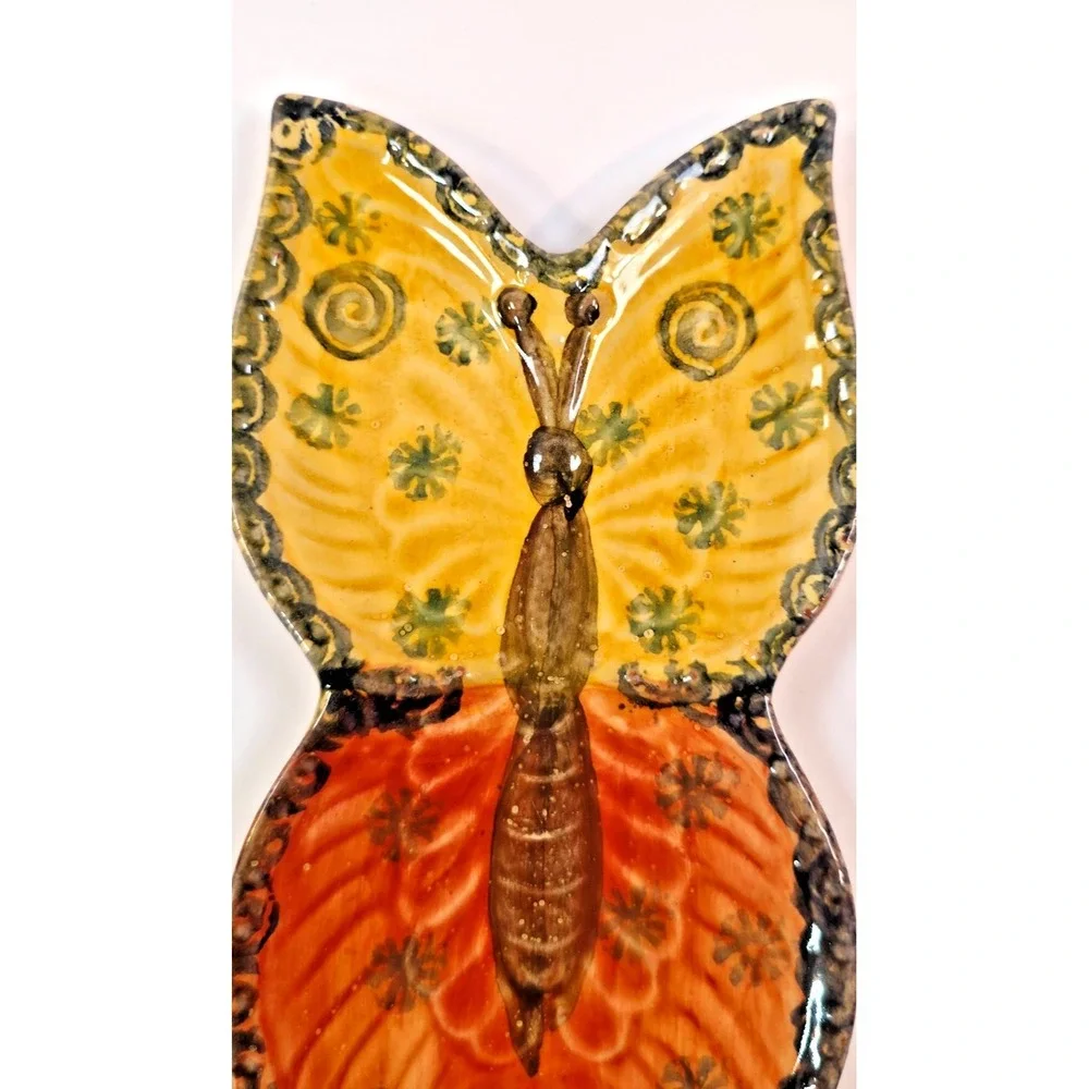 Italian Ceramic Butterfly‎ Wall Plaque Hand Painted Orange Yellow 9.25