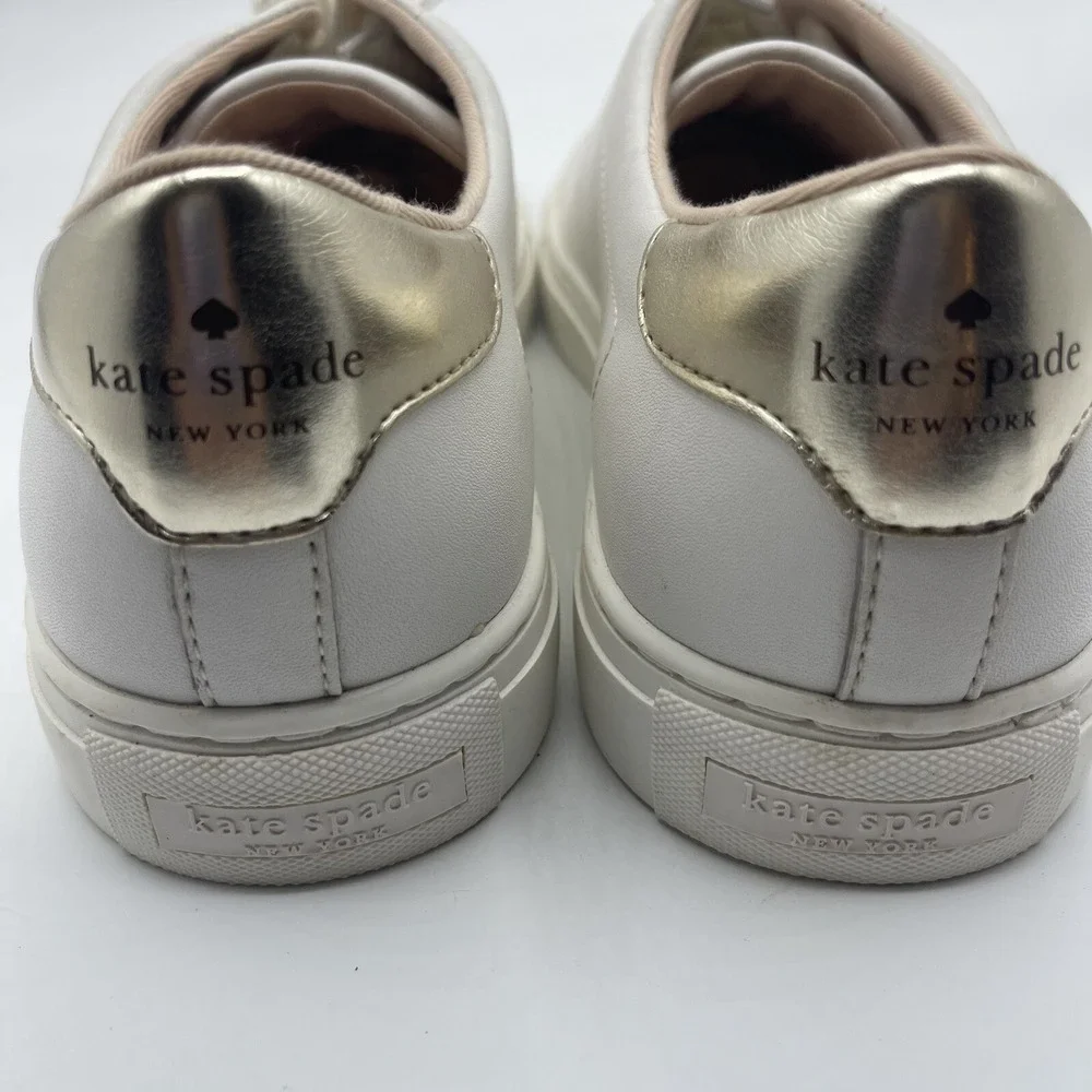 Kate Spade Angelise White Leather Sneakers Womens 10 B Lace Up Shoes‎ Spade