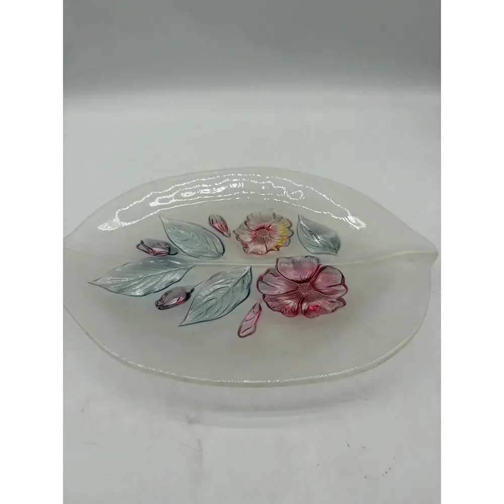 WALTHER GLASS MIKASA CRYSTAL FROSTED CAYLYPSO CANAPE HIBISCUS LEAF SHAPE PLATTER