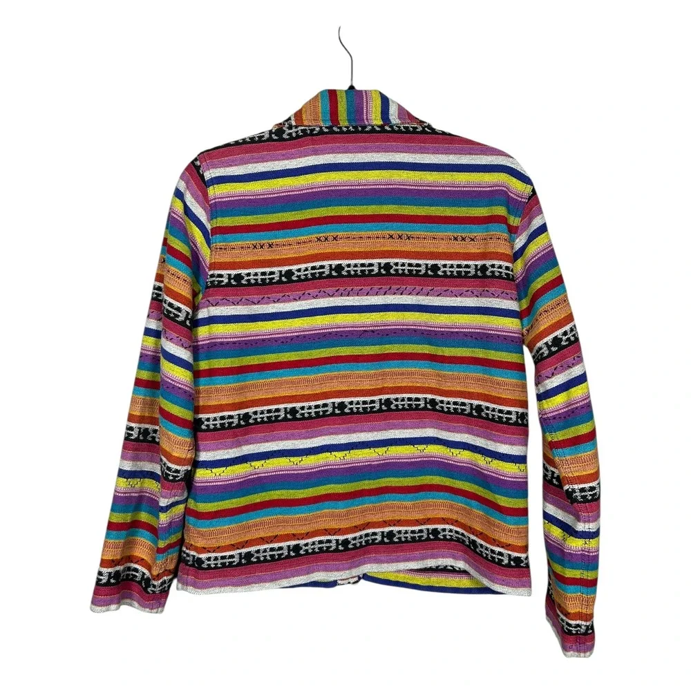 Chicos‎ Design Vintage Striped Cotton Button Down Jacket Sz 0 Small Boho Hippie