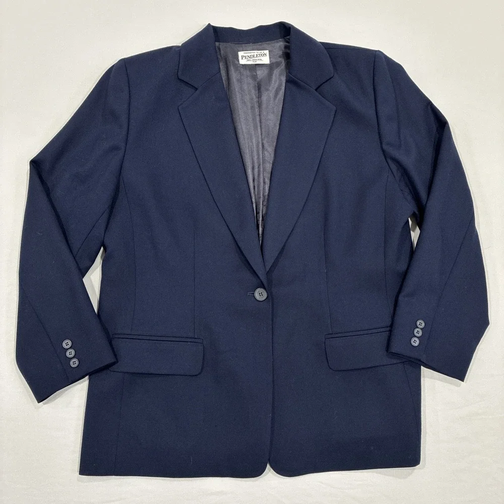 Pendleton Navy Blue 100% Virgin Wool‎ Women's Blazer Size 16W