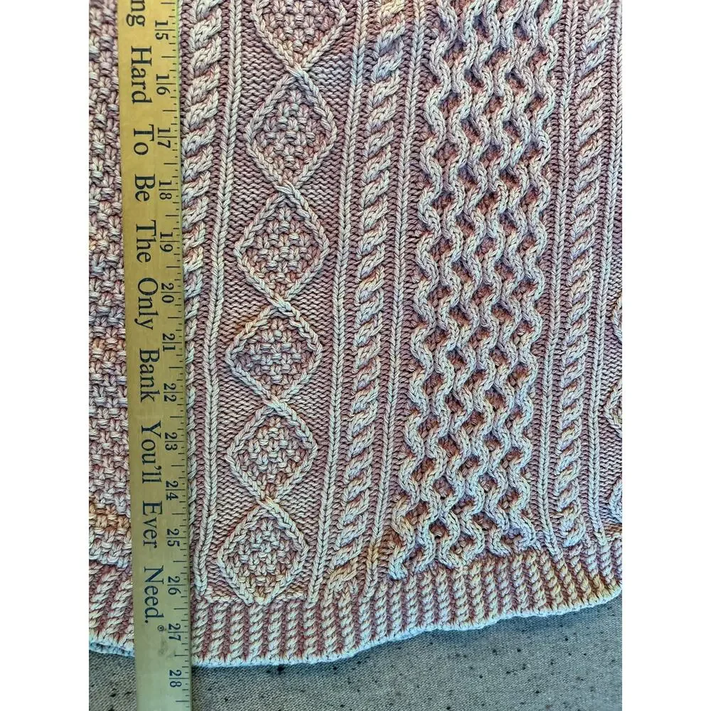 LL Bean Signature Heavy Washed Pink Cotton Cable Knit Tunic Sweater XL