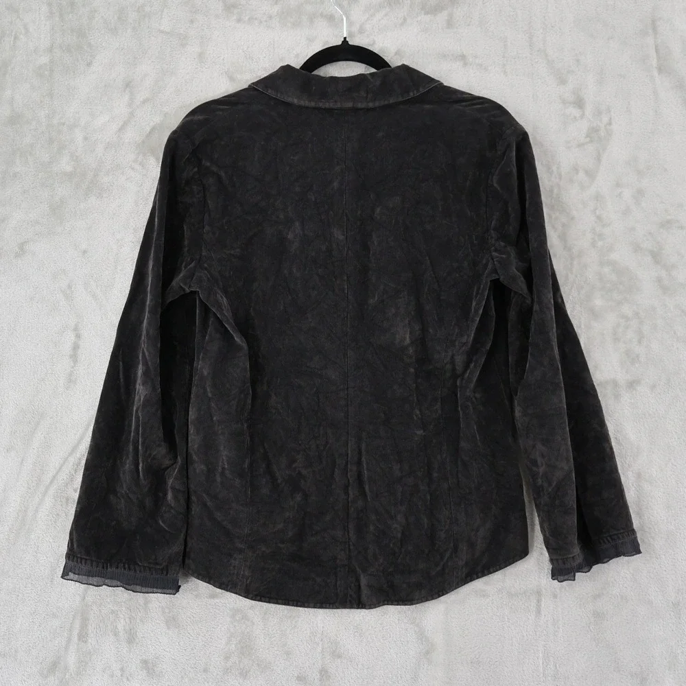J. Jill Corduroy Blazer Women 12 Petite Black Shawl Collar Cutaway Hem Dark Boho