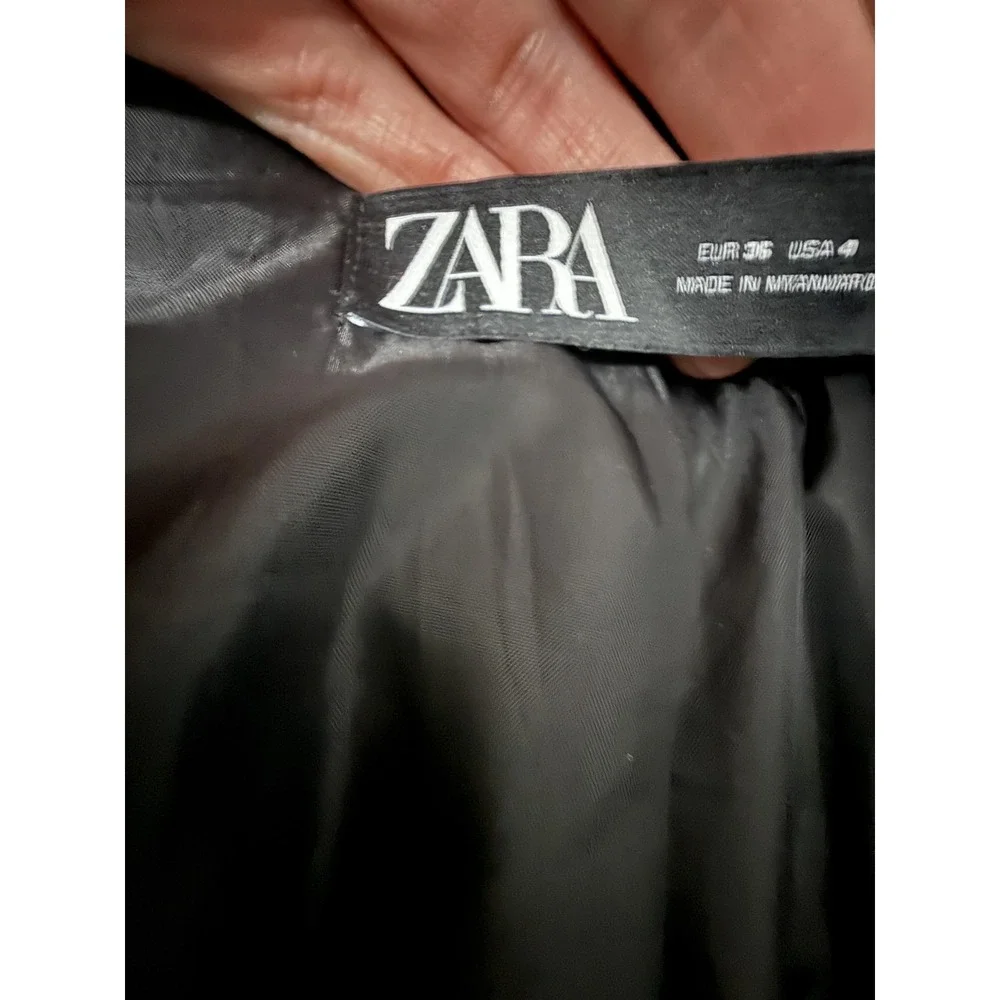 Zara Blazer Womens 4 Gray Plaid One Button Lined Stretch Tailored‎ Jacket Career