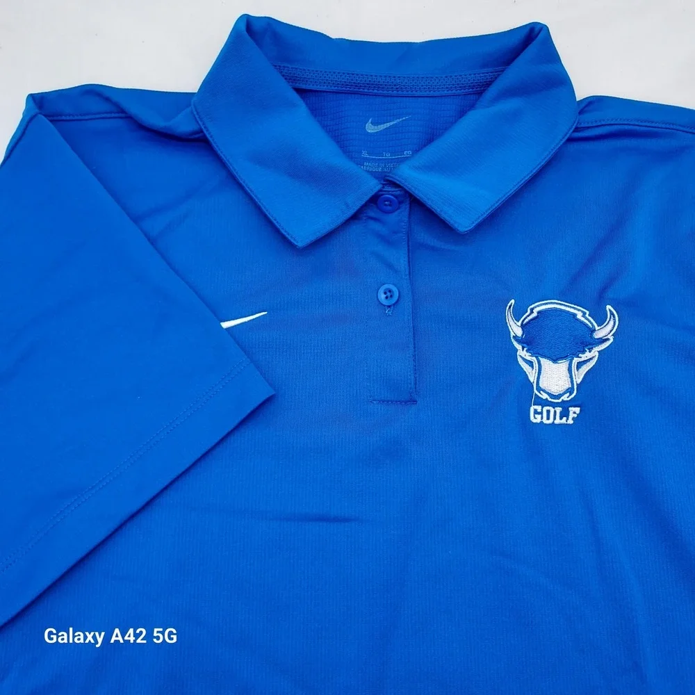 Nike Golf Polo Shirt Boys XL Royal Blue Buffalo Logo‎ Short Sleeve Performance
