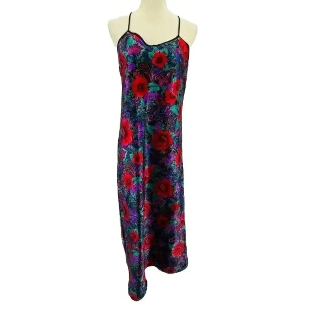 Vintage Delicates Nightgown Long Sleep Dress Medium Rich Floral
