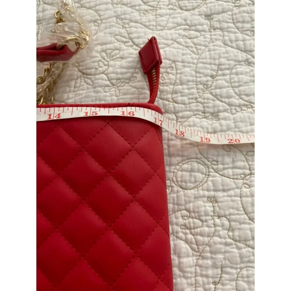 Badgley Mischka Vegan Leather Quilted Red Chain Strap Tote Bag With Gold Accents