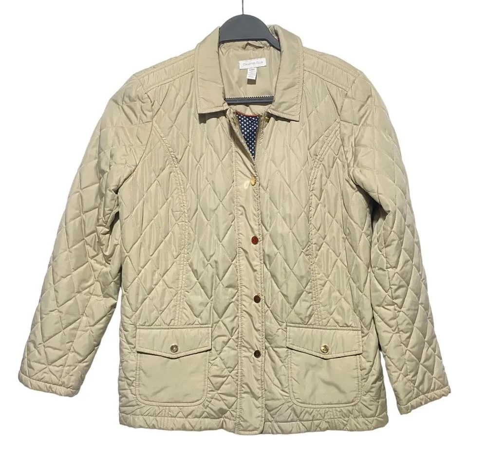 Charter Club Women's Large White Lightweight Jacket Zip Snap Lined