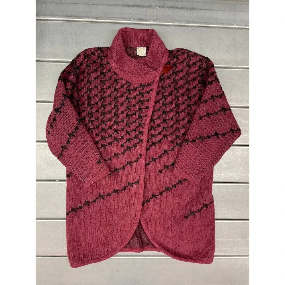 Vintage Alafoss‎ Cardigan Sweater Womens Small Red Pure Wool Icelandic Nordic