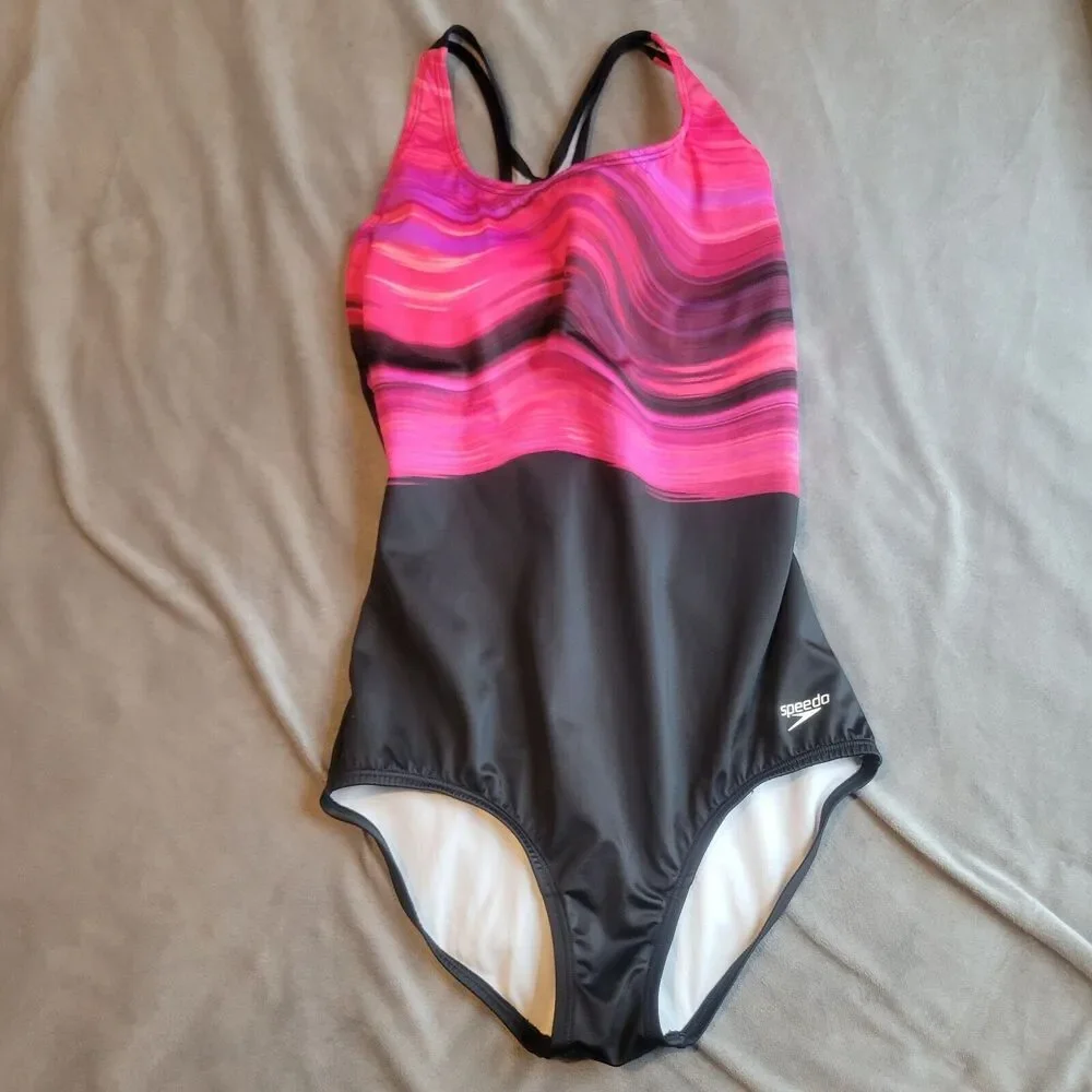 Speedo Swim Womens Size 10 Black Beach One-Piece‎ Powerflex Eco Swimsuit Modesty