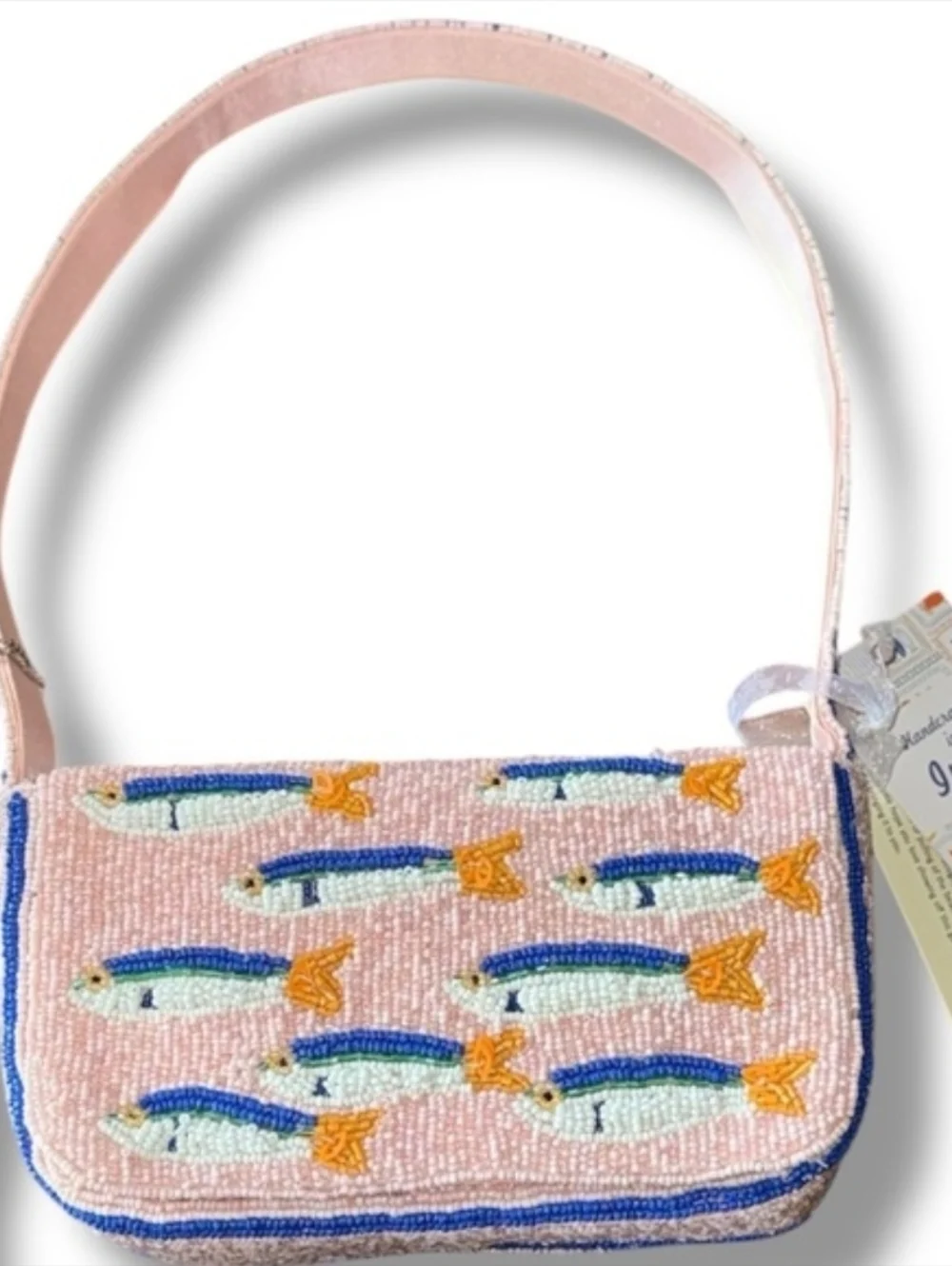 💕▪️Made In  India▪️ Pink  Sardine Beaded Fish Shoulder Bag