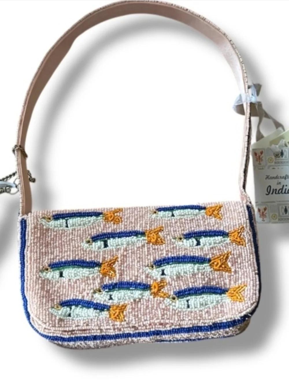 💕▪️Made In  India▪️ Pink  Sardine Beaded Fish Shoulder Bag