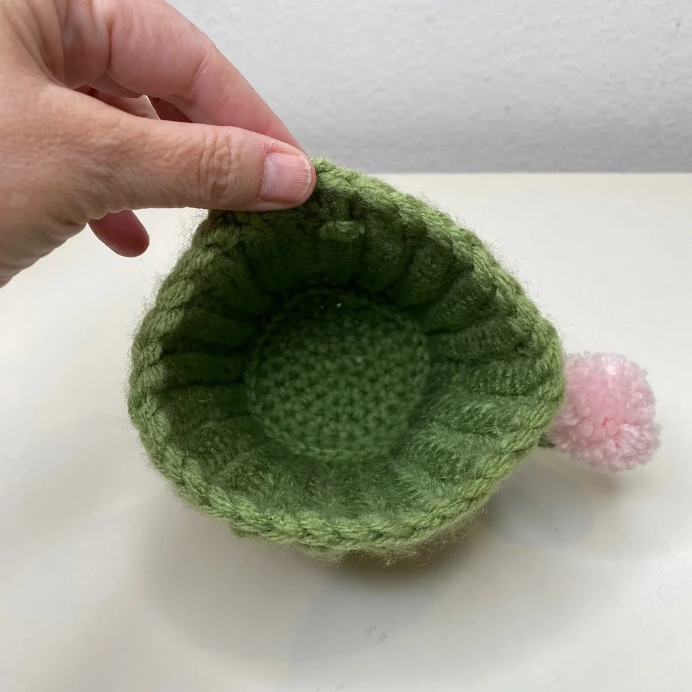 Handmade Crochet Cactus Pencil Holder Green Pink Flower Desk Organizer Basket‎