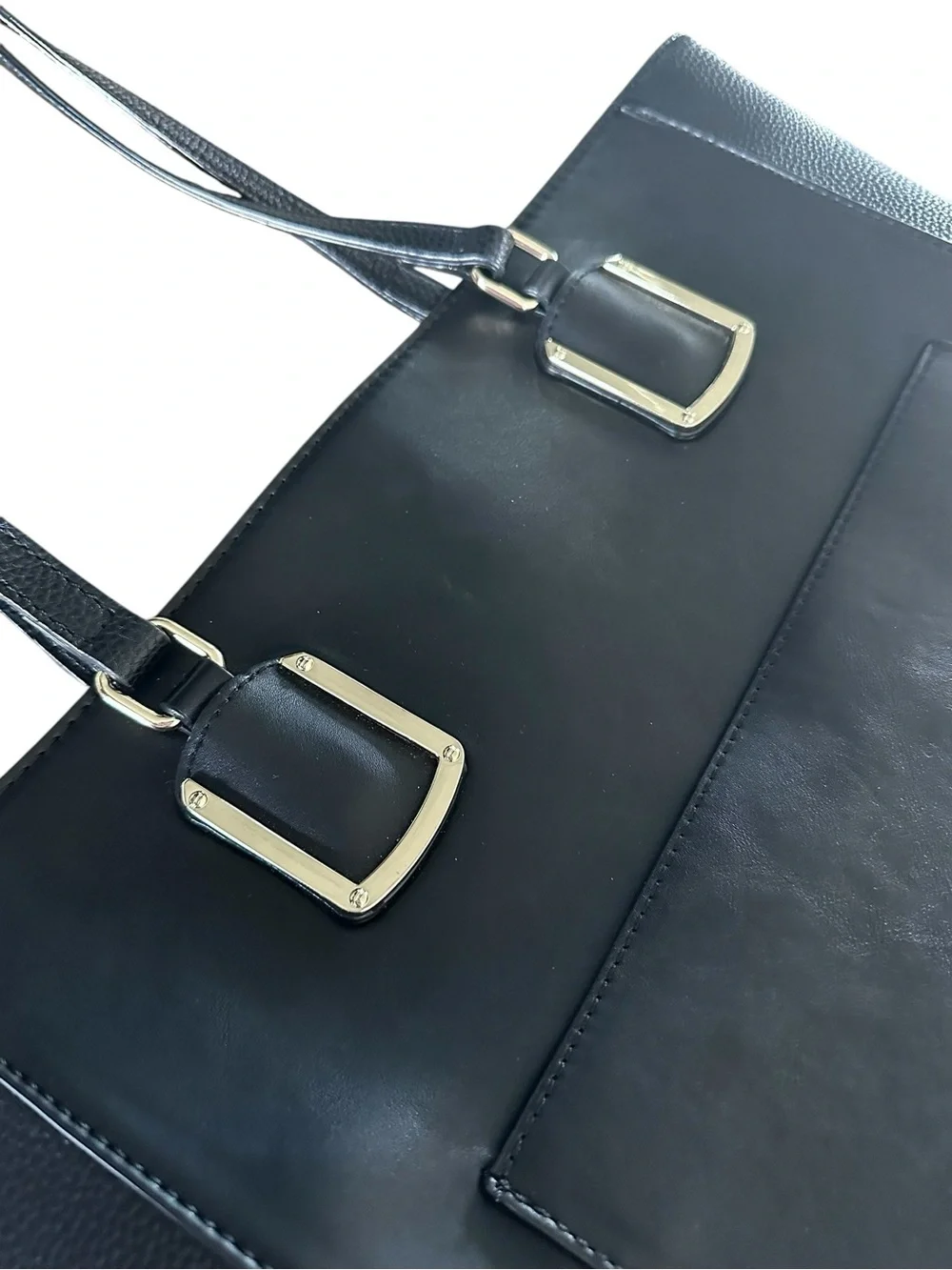 Nine West Classic Black Tote Bag Silver Hardware Double Straps Like New