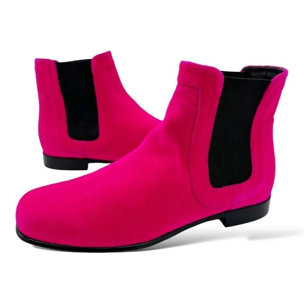 Roger Vivier Fuchsia Pyramide‎ Velvet Chelsea Boot Sz EU 34 US Sz 4 UK 2