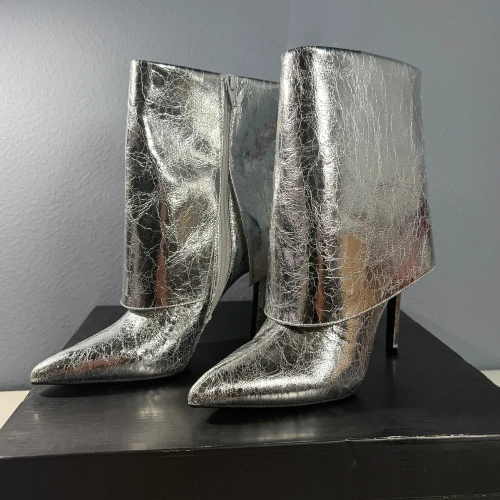INC‎ International Concepts Gaiter Boots Womens 7M Silver Metallic Foil