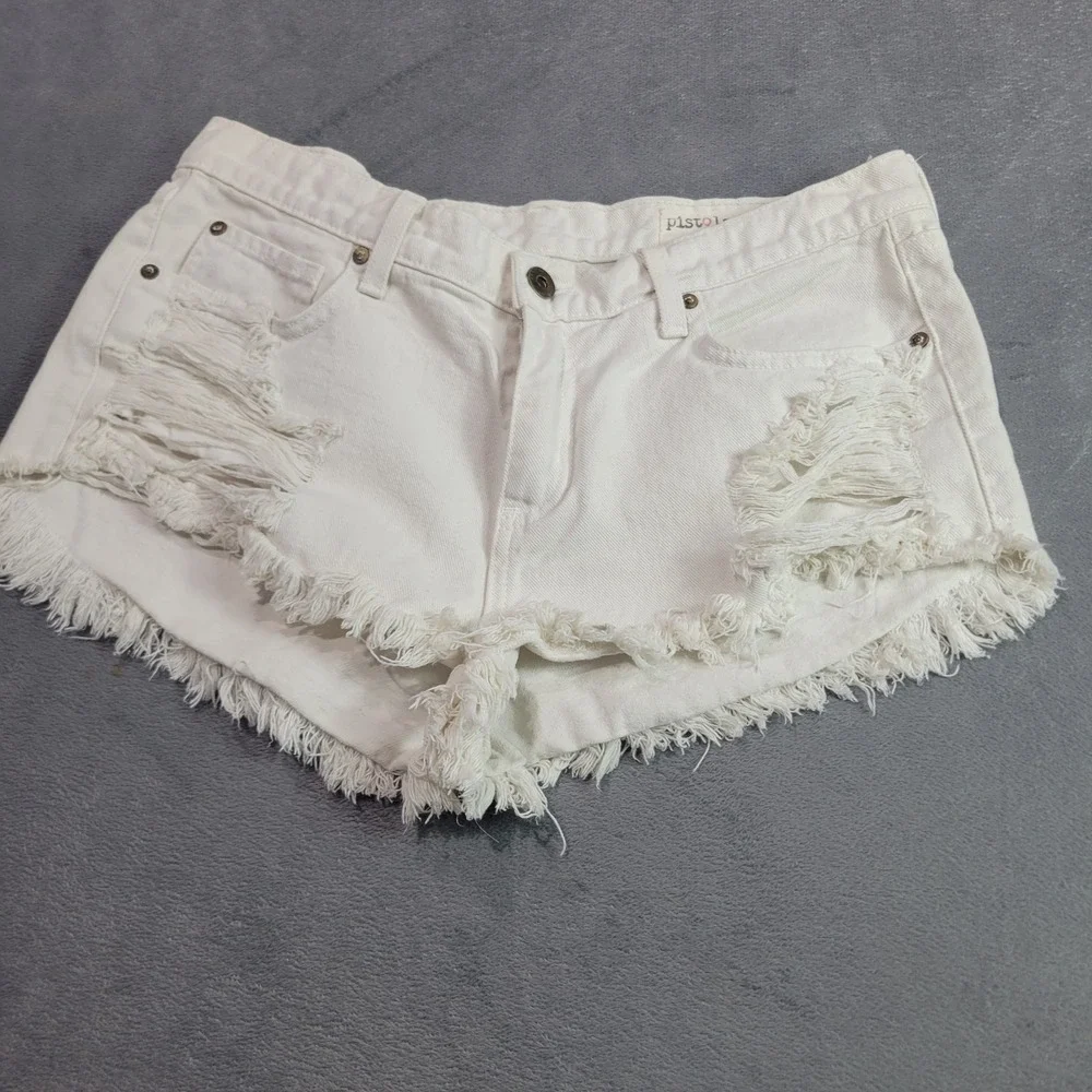Pistola Denim Shorts Womens 30 White‎ Distressed Cut-Off Frayed P4821IS Summer