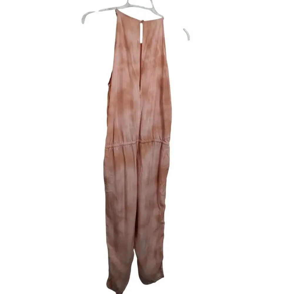 3535) Anthropologie Cloth & Stone Pink Tie Dye Tencel Jumpsuit Size Large