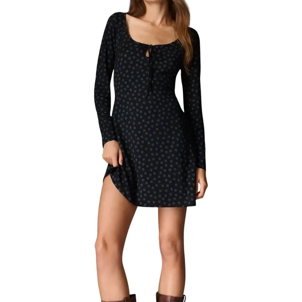 Reformation NWT Maisie Long Sleeve Knit Mini Dress Polka Dot Women’s Size M