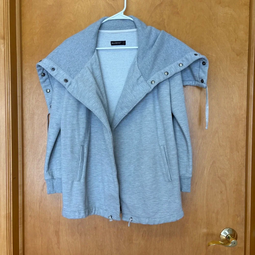 BlankNYC‎ Draped Open Front Cardigan Women Small Gray Snap Collar Fleece Jacket