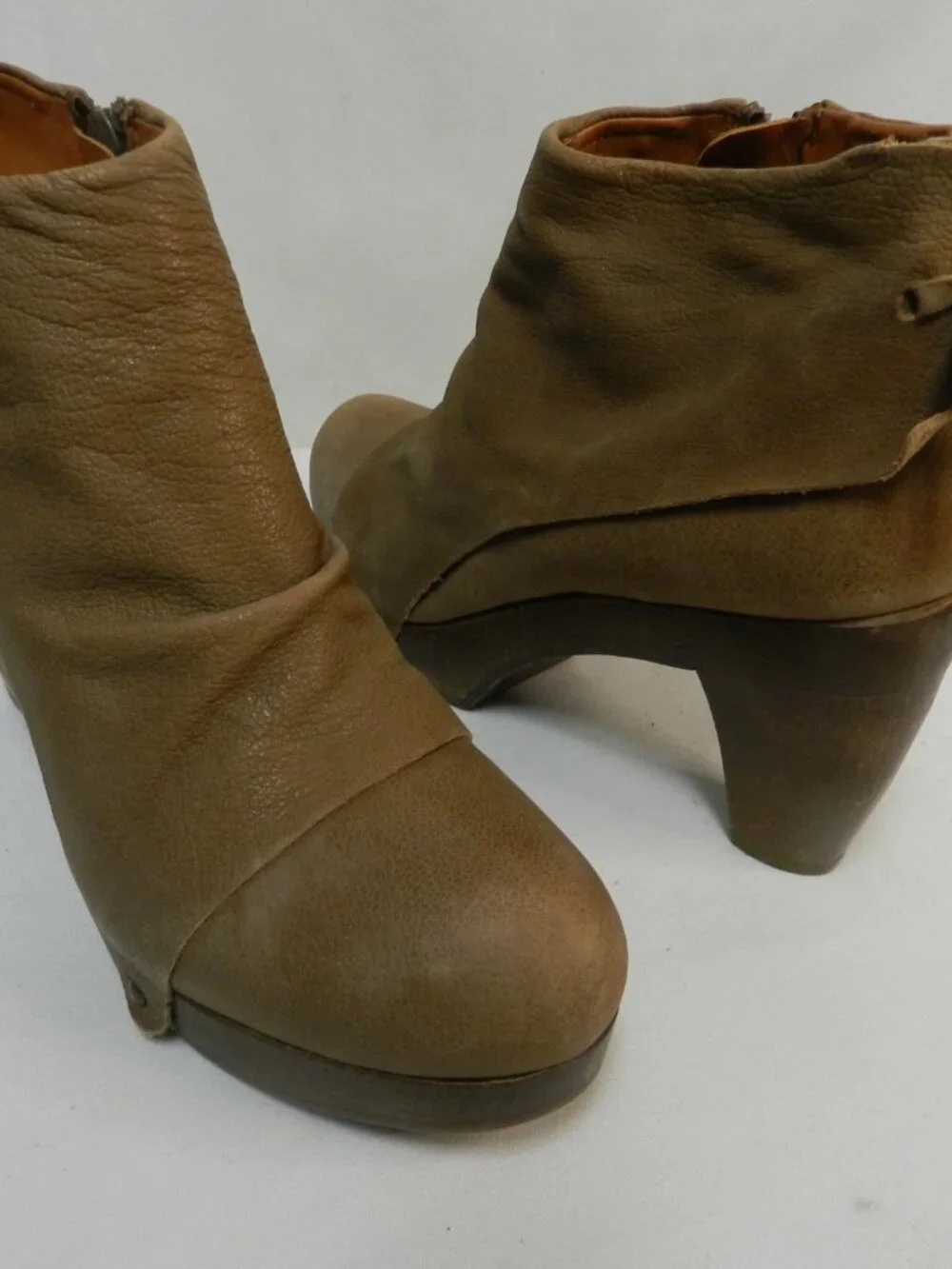 Coclico Ndakinna Leather Wood Clog ankle Boots Booties brown zip Size Sz 39 US 8