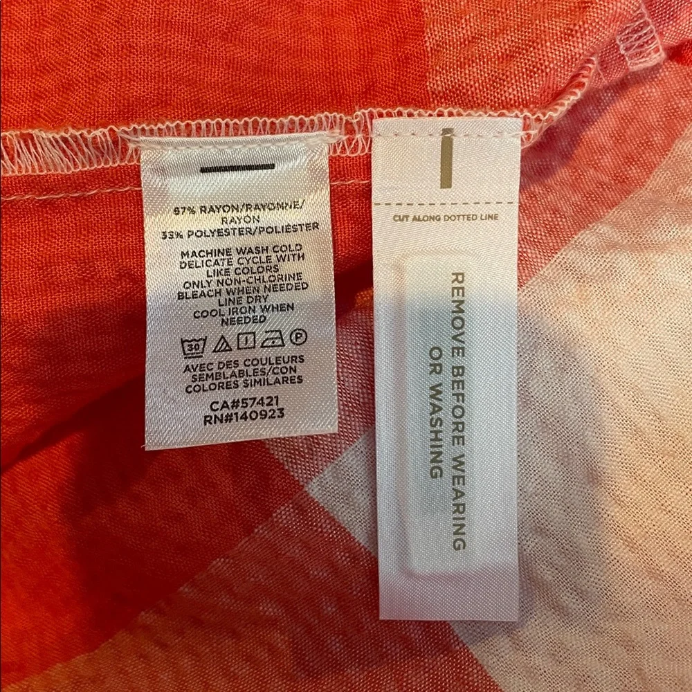 LOU & GREY Gingham Check Tiered Tank Midi Smocked Dress in Coral/White Size L