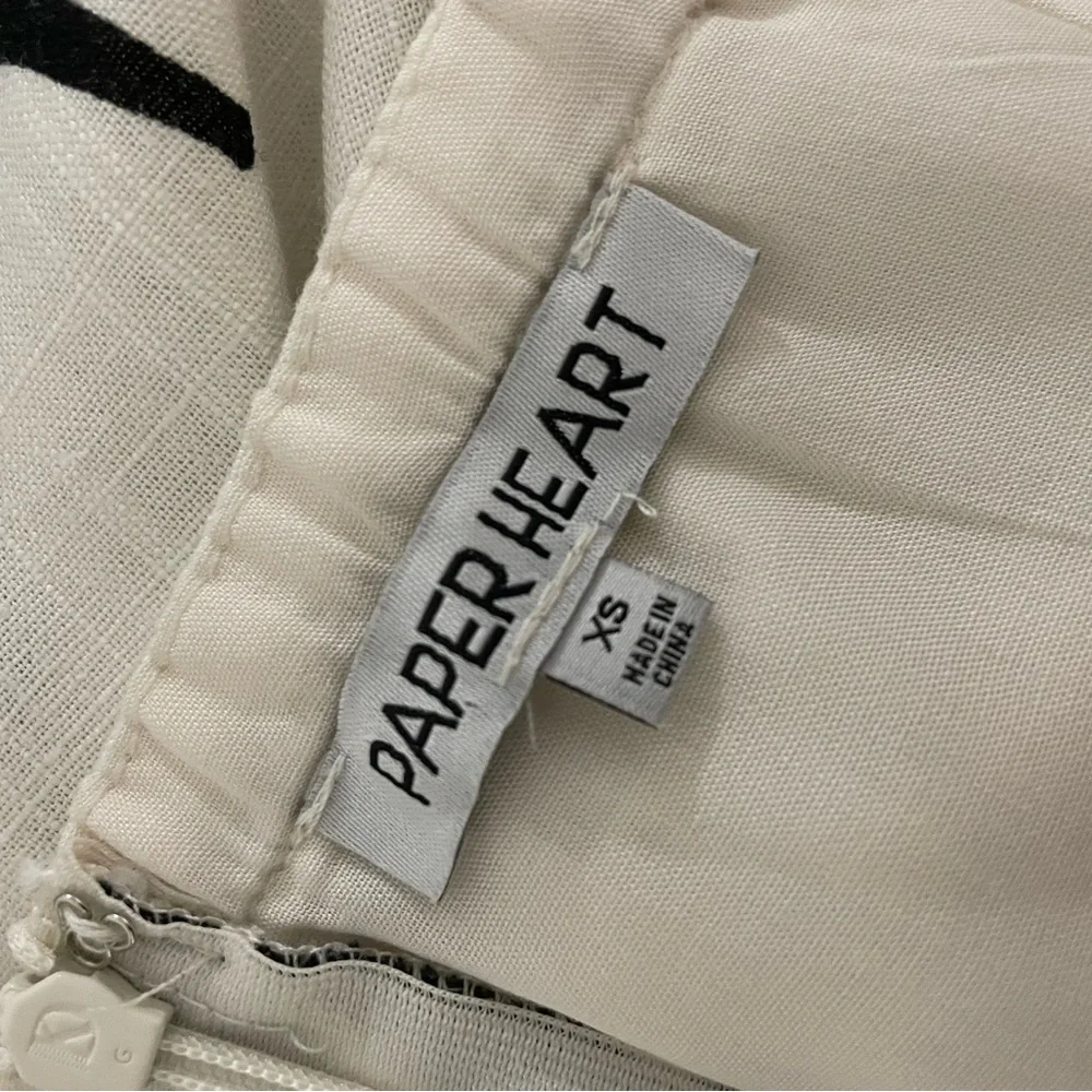 Paper Heart Linen Blend Black White‎ Leaf Print Maxi Dress Size XS