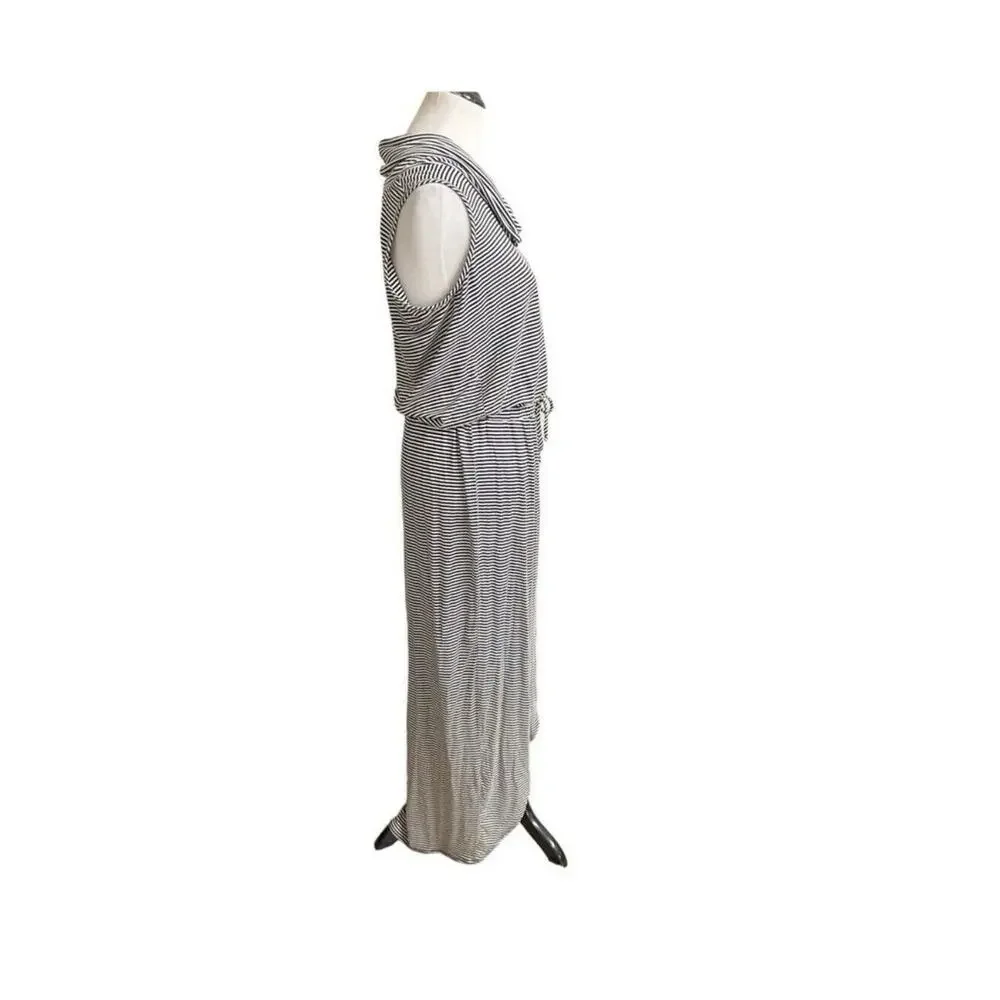 Anthropologie Striped Cowl Neck Mini Dress in Gray and White
