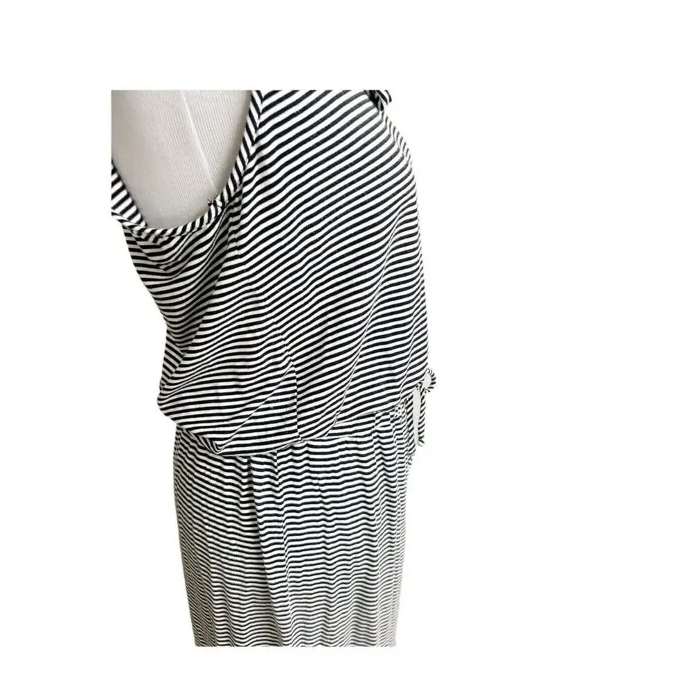 Anthropologie Striped Cowl Neck Mini Dress in Gray and White