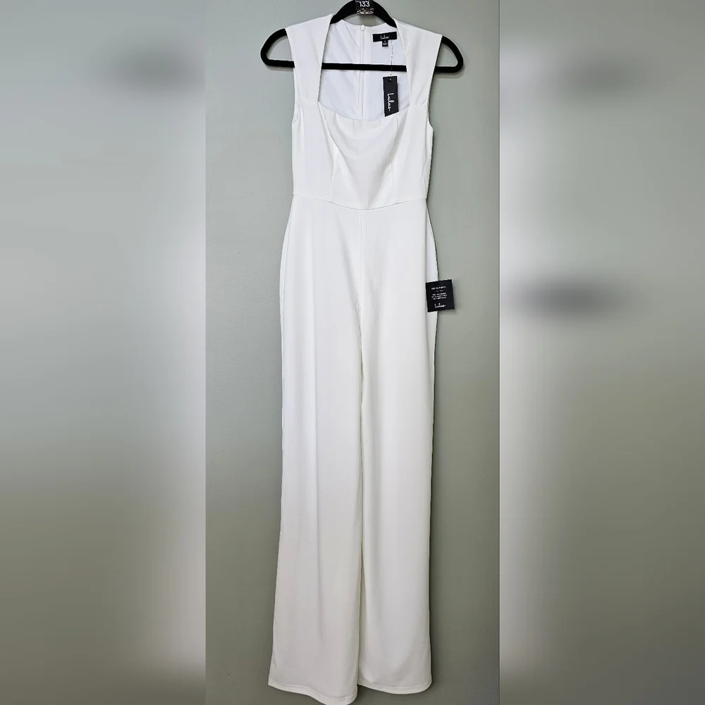 Lulus Enticing Endeavors White Sleeveless Square Neck Jumpsuit