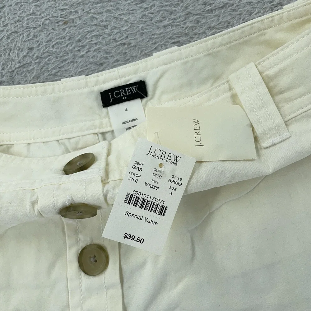 J.Crew Mini Skirt Womens 4 White Button Front Cotton Belt Loops Back Welt Casual