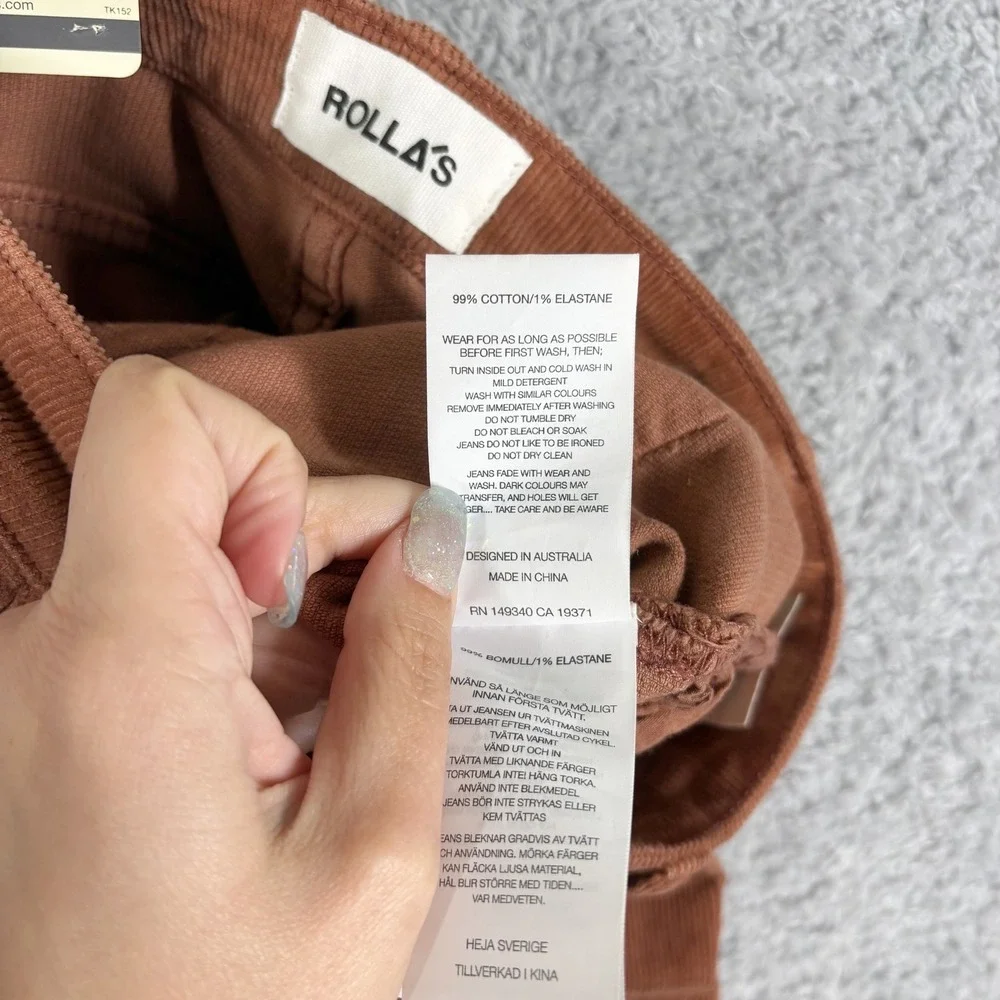 NEW Rolla's Eastcoast Flare Corduroy Pants Sz 25 Cinnamon Rust Orange‎ High Rise