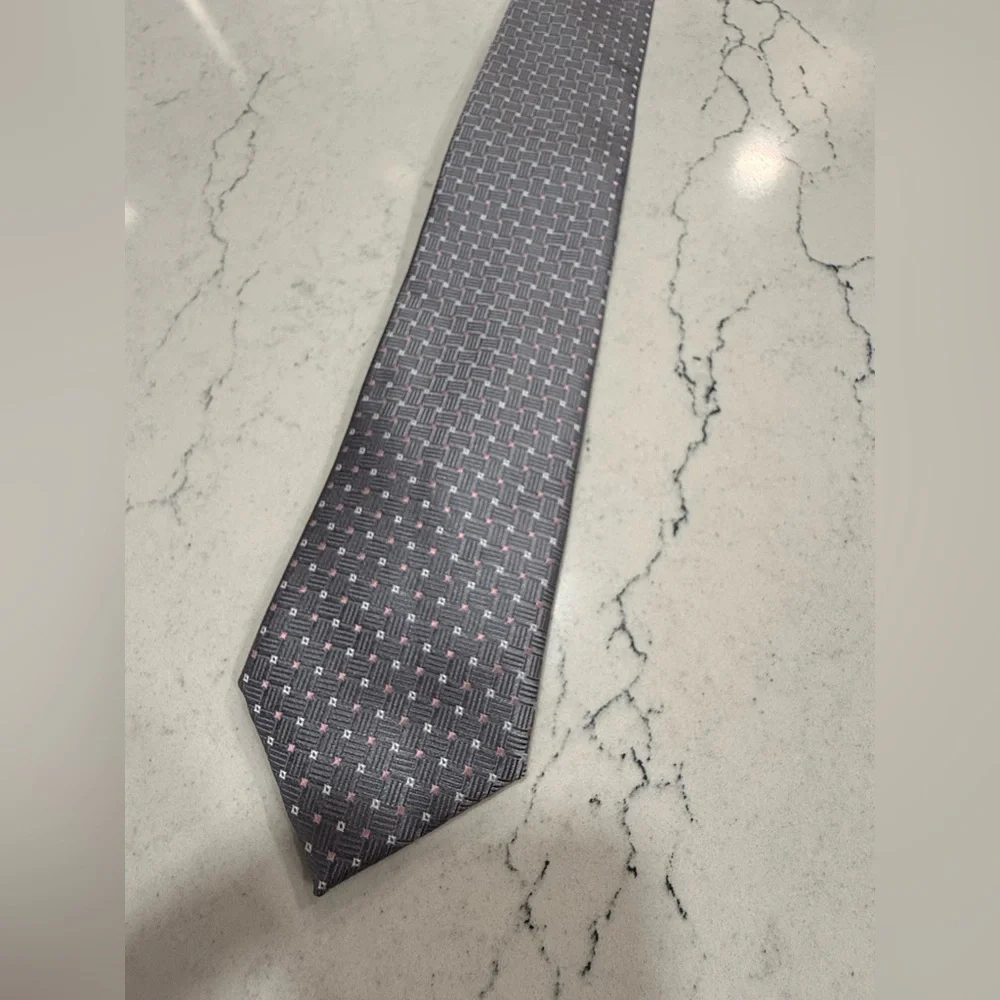 Michael Kors Charcoal Tie with Pink Dot Grid