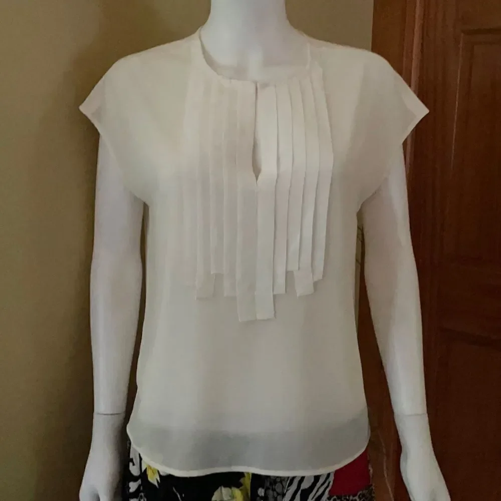 J Crew 2P Off White Blouse Fancy Trim