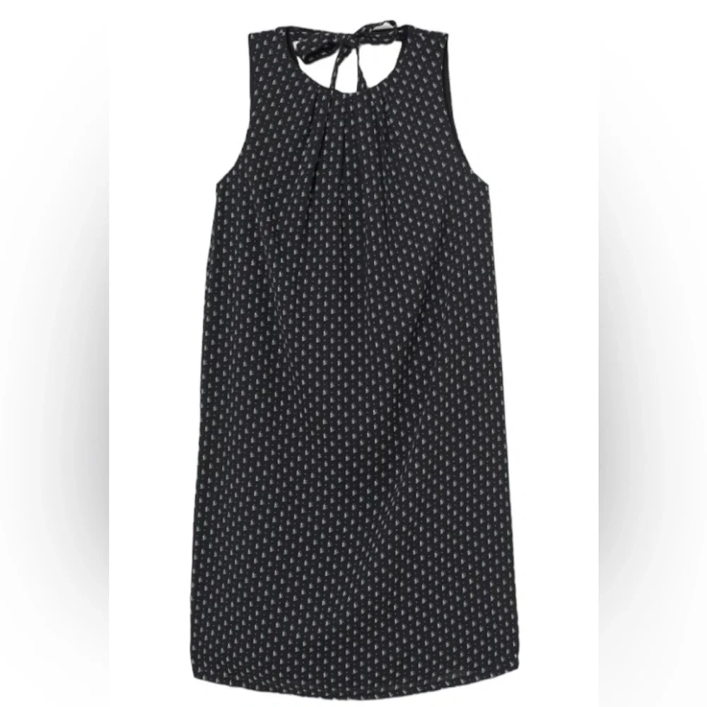 H&M Shift Dress Black 12 White Sheer Overlay Knee Length Sleeveless Sz 12