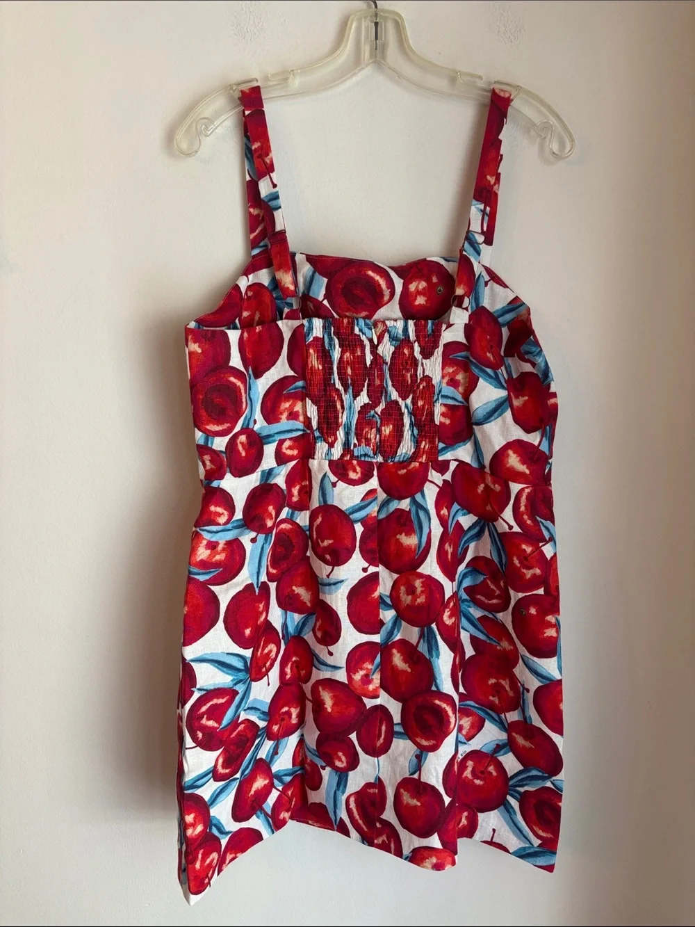 Farm Rio Cherry Blossom Sleeveless Mini Dress 100% linen fruit novelty Women XL
